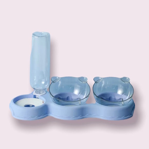 Dog cat pet food water bowl 3 in 1 set feeder automatic water bottle Bear - Picture 13 of 13